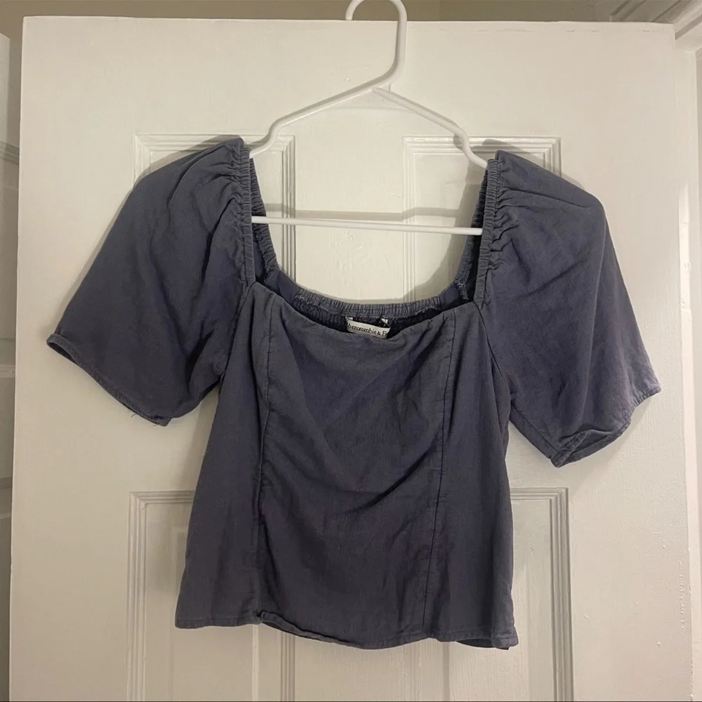 Abercrombie and Fitch Blue Linen Square Neck Top - Picture 1 of 3
